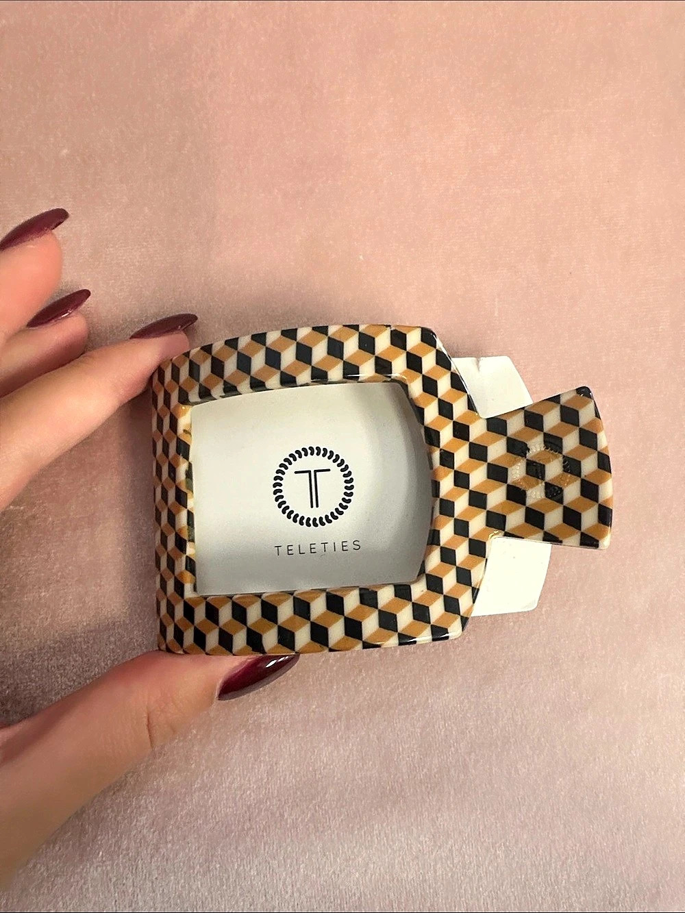 TELETIES Gone Glamping Geometric Hair Clip in Black & White NWT